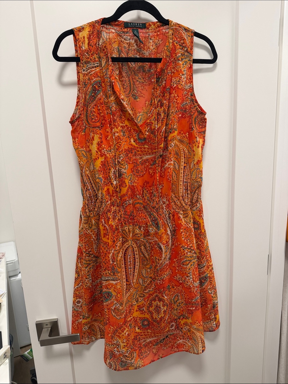 Lauren Ralph Lauren Orange Paisley V-Neck Mini Dress